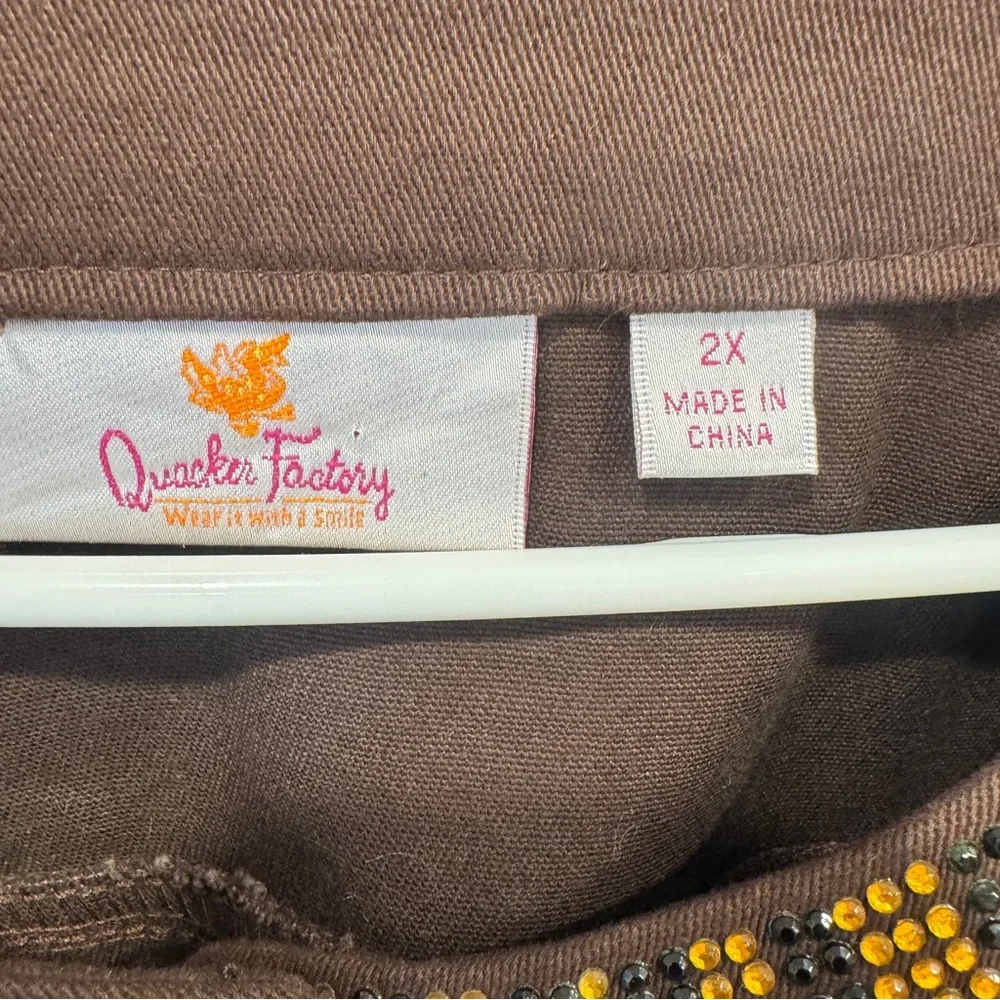 Quacker Factory Rhinestone Jacket Womens 2x Gems Long Sleeves Artsy Art to Wear